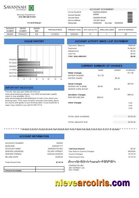 USA Georgia Savannah business utility bill